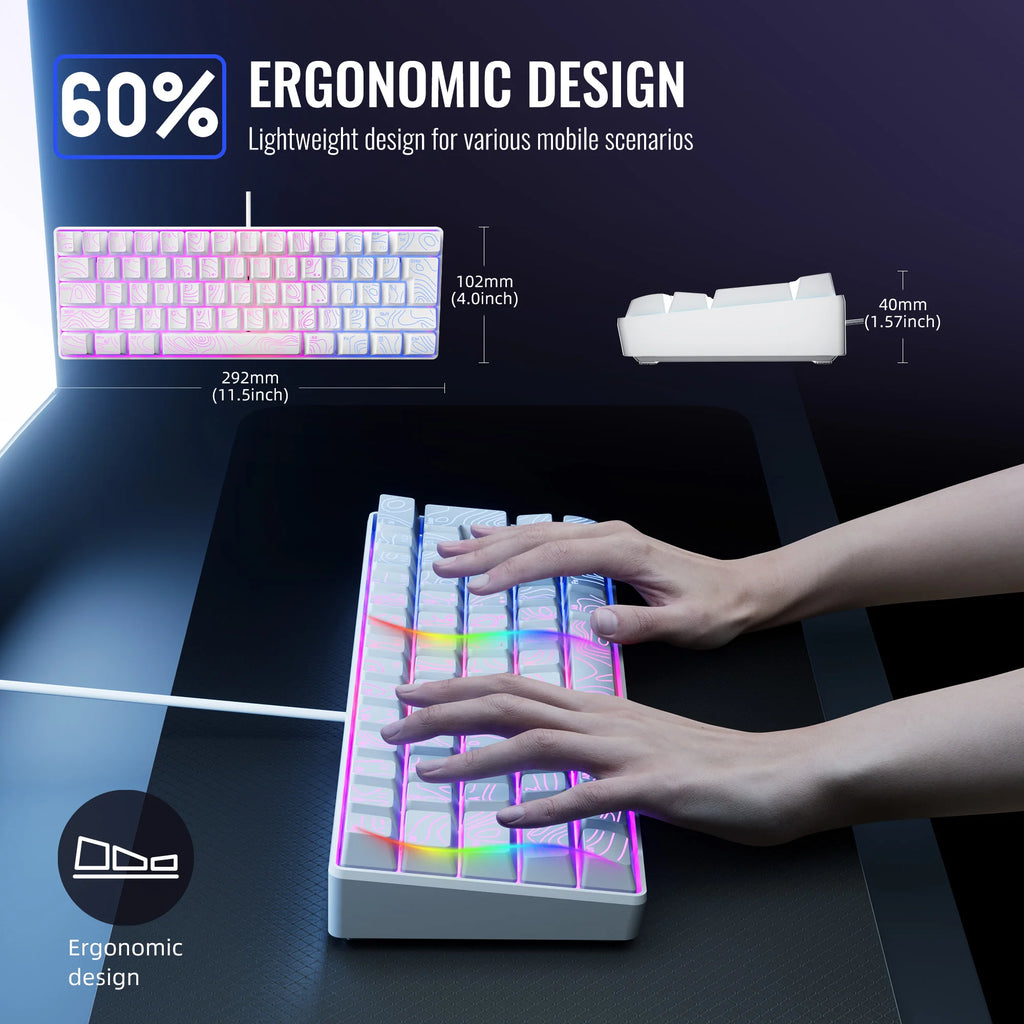 60% RGB Illuminated Gaming Keyboard - Compact Gaming Keybaord with Backlighting for Fast Play