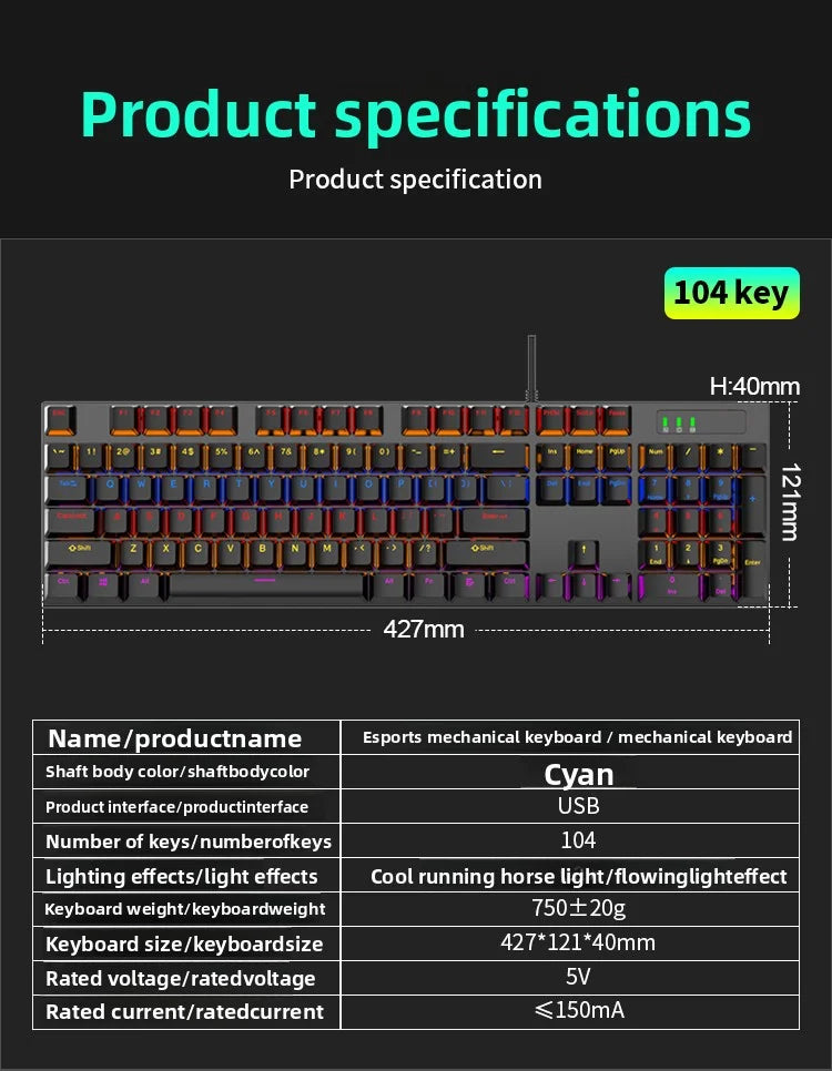 Mechanical Gaming GK100 Keyboard New Upgraded 104 Keys White Backlit Keyboards USB Wired Computer Keyboard for Laptop Desktop PC