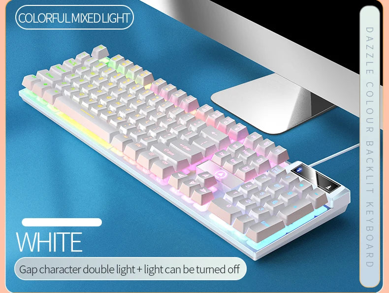 104 Keys Gaming Keyboard Wired Keyboard Color Matching Backlit Mechanical Feel Computer E-sports Peripherals for Desktop Laptop