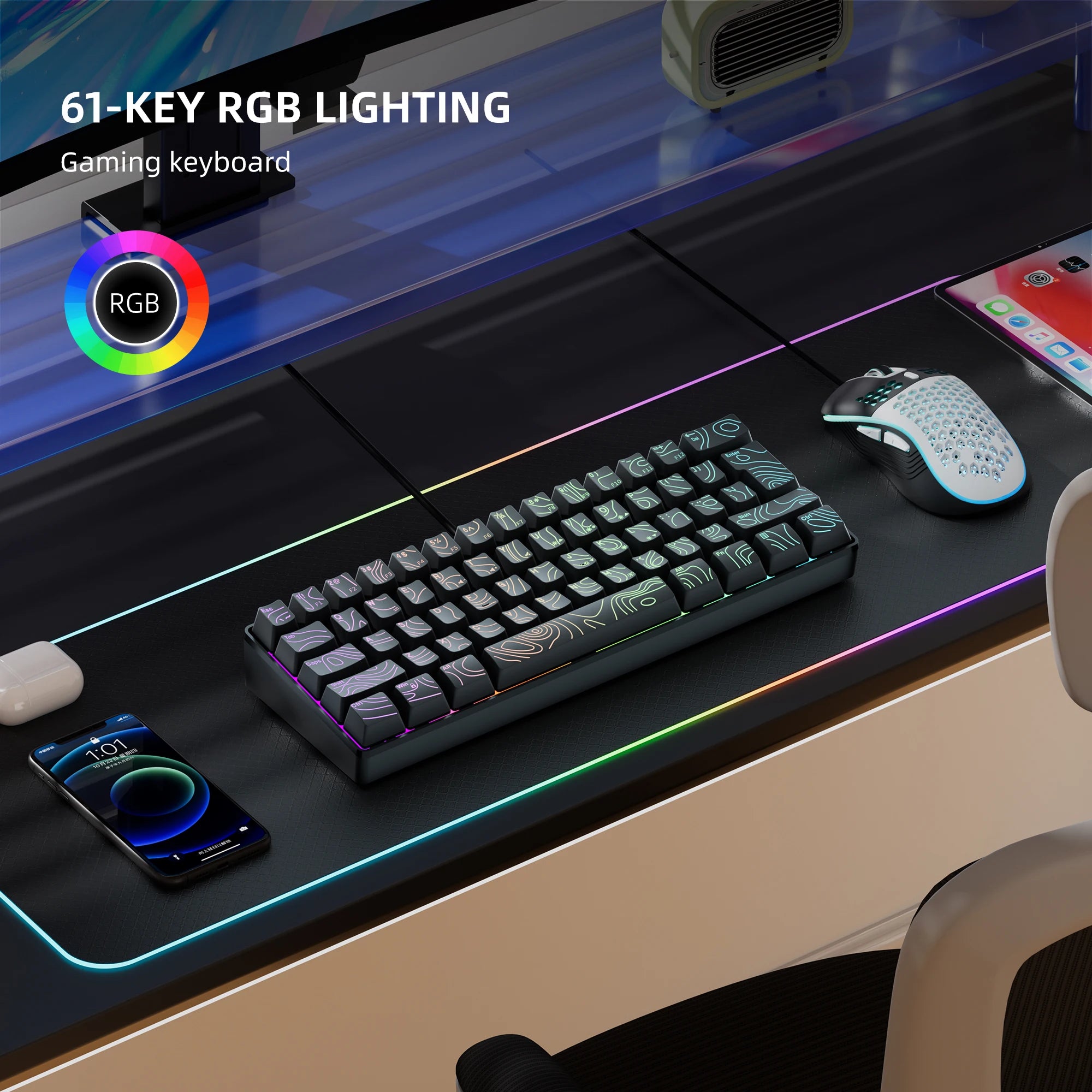 60% RGB Illuminated Gaming Keyboard - Compact Gaming Keybaord with Backlighting for Fast Play