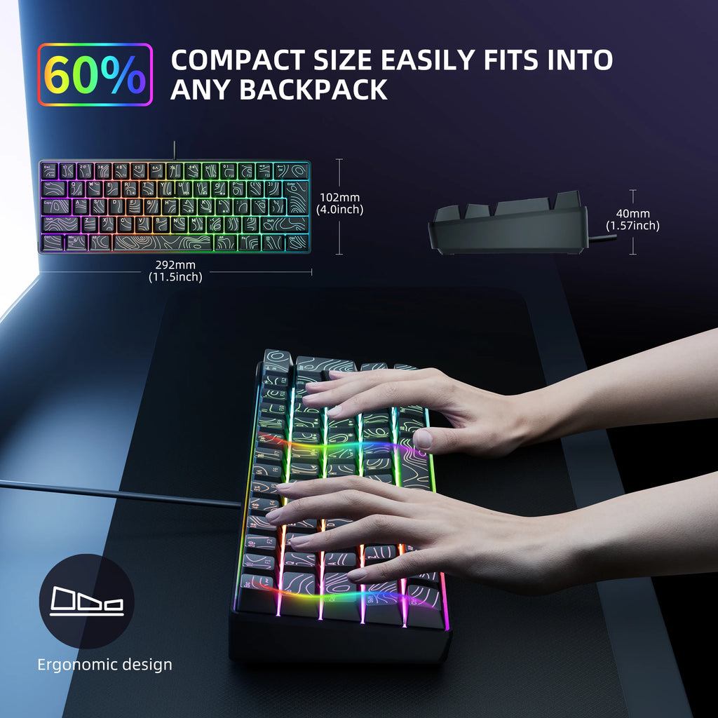 60% RGB Illuminated Gaming Keyboard - Compact Gaming Keybaord with Backlighting for Fast Play
